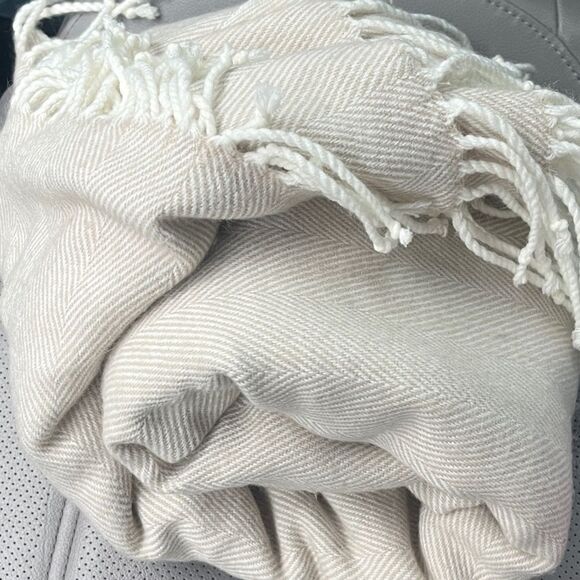 Cost Plus World Market Cream Herringbone Shawl - Picture 2 of 6